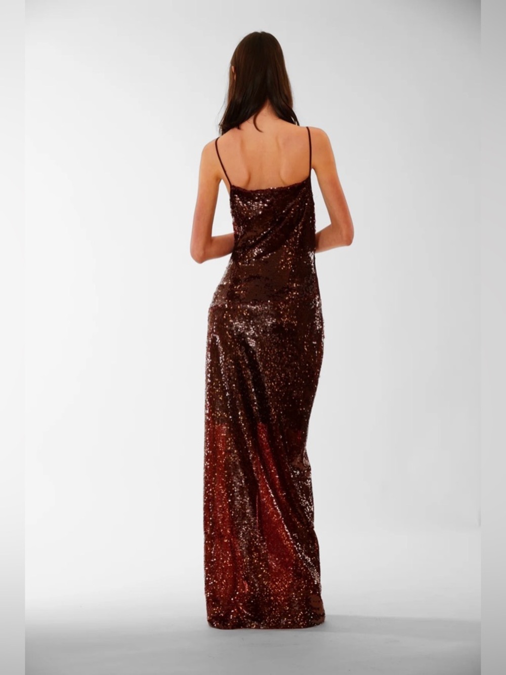 Julia Jordan Sequin Cowl Neck Side Slit Maxi Dress in Red Wine Color Slip NWOT - Picture 3 of 11
